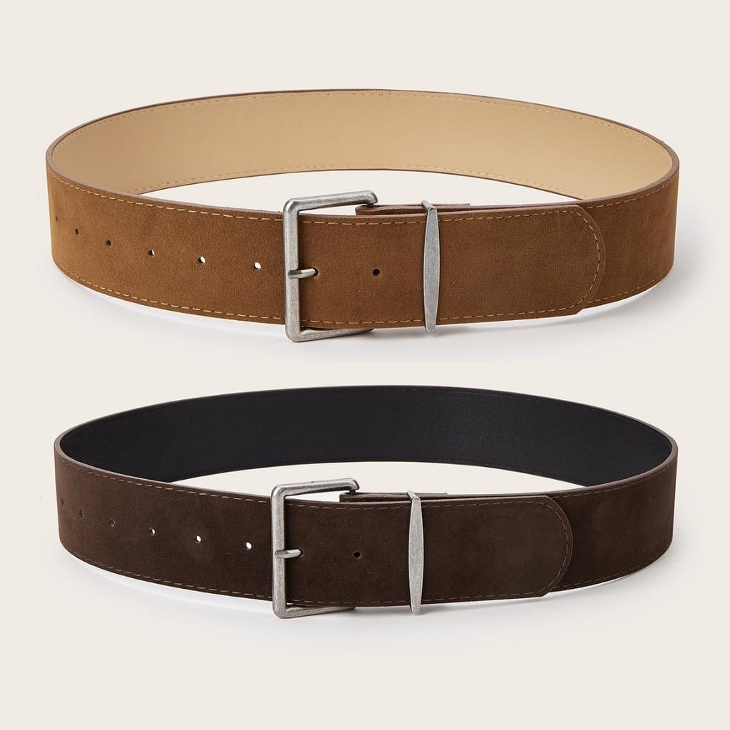 Solid Color Simple Suede Square Buckle Decoration Women Casual Belt Daily For