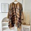 Ethnic Style Wavy Pattern Sleeved Knitted Shawl for Women in Autumn and Winter Thickened and Warm