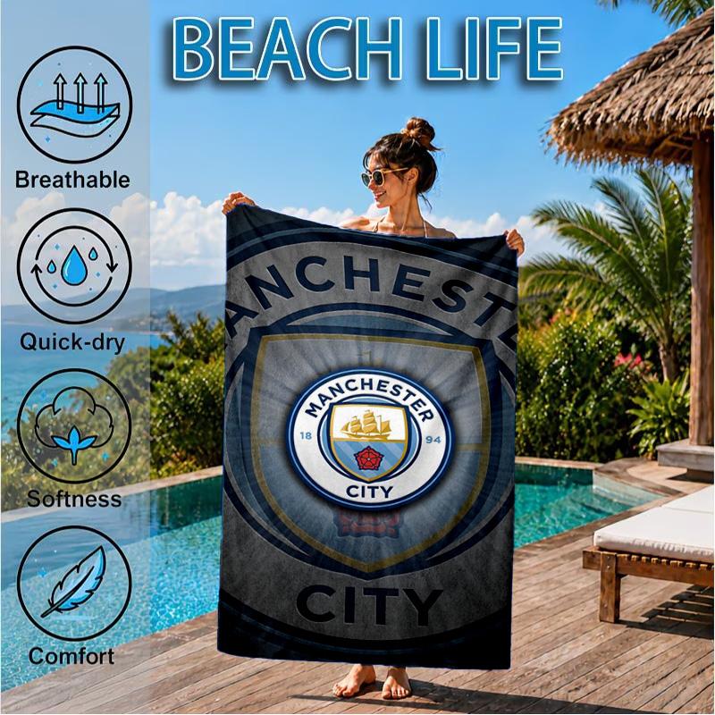 City Football Club Printed Microfiber Beach Towel, Soft And Absorbent, Quick-Dry, Ideal for Summer Travel, Beach Essential, Swimming Pool