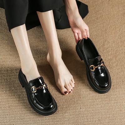 Lackleder Loafer Slip-on Einzelschuhe Leder Damen Dicke Unterseite Rutschfeste Runde Zehe England