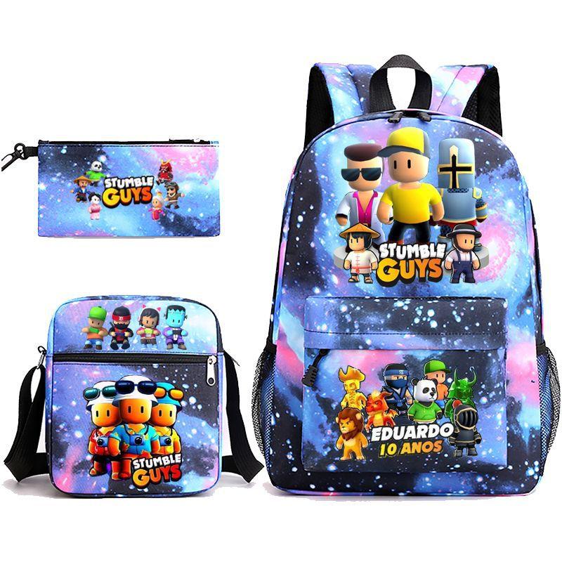 Large Capacity Schoolbag with Shoulder Strap; Student Three-piece Pencil Case Set