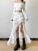 Women's Lace Spliced Skirts Black High Waist Ruffle Irregular Long Skirt Gothic Style Streetwear Summer