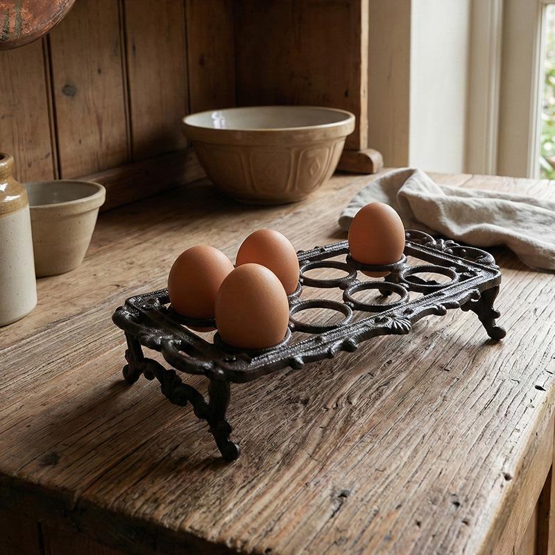 Retro Cast Iron Egg Holder: 6 or 8 Grid Egg Tray for Kitchen, Bar, or Restaurant Display