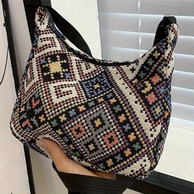 Ορθογώνια Τσάντα Tote Unisex Ουδέτερη με Εθνικό Στυλ, Ιδανική για την Άνοιξη και το Καλοκαίρι, Κατάλληλη για Καθημερινή Χρήση Και Μαθήματα.