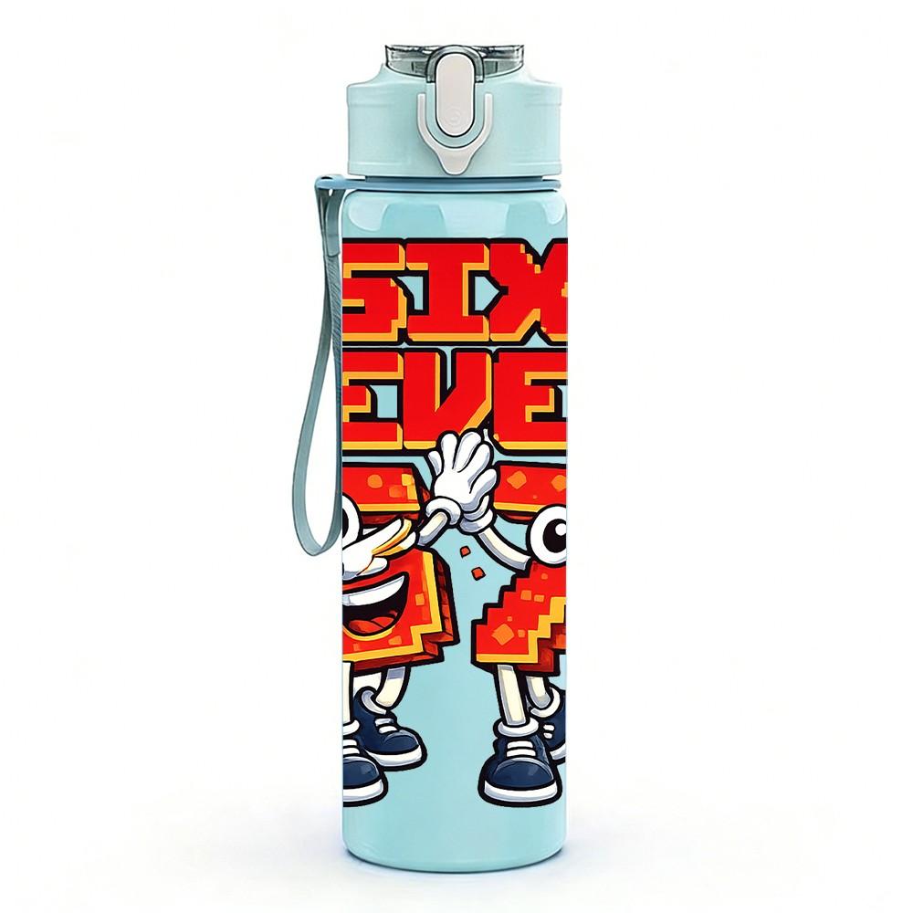 1PC Six Seven Slogan Graffiti Art Print 750ml Color Plastic Sports Water Bottle Leakproof Flip Straw Lid Suitable for Sports Office Home Use