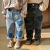 Spring Girl Baby Patch Love Jeans Retro Boy Children Pockets Casual Pants Loose Kid Cotton Trousers Toddler Denim Pants