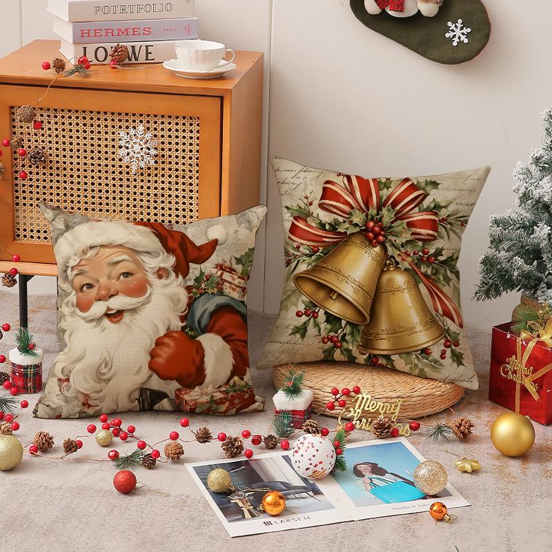 Retro Style Christmas Pillow Cover Holiday Party Decoration Sofa Cushion Bedroom Bedside Cushion Cover