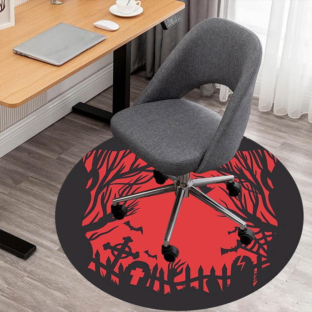

1pc Moonlit Cemetery Round Chair mat Area Rug - Non-Slip, Floor Mat for Office, Bedroom, home decor Christmas Gift p0811148 80cm
