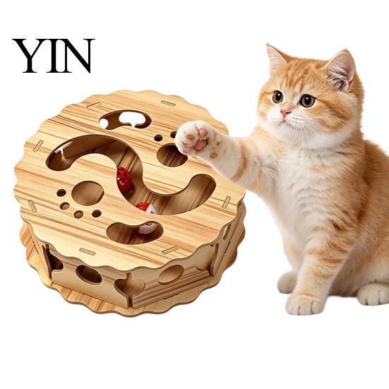 Sturdy Cat Maze Toy Interactive with Rolling Balls, Durable Density Board Scratching Indoor Pet Enrichment Toys Toy, Anxiety Relief Wooden Track