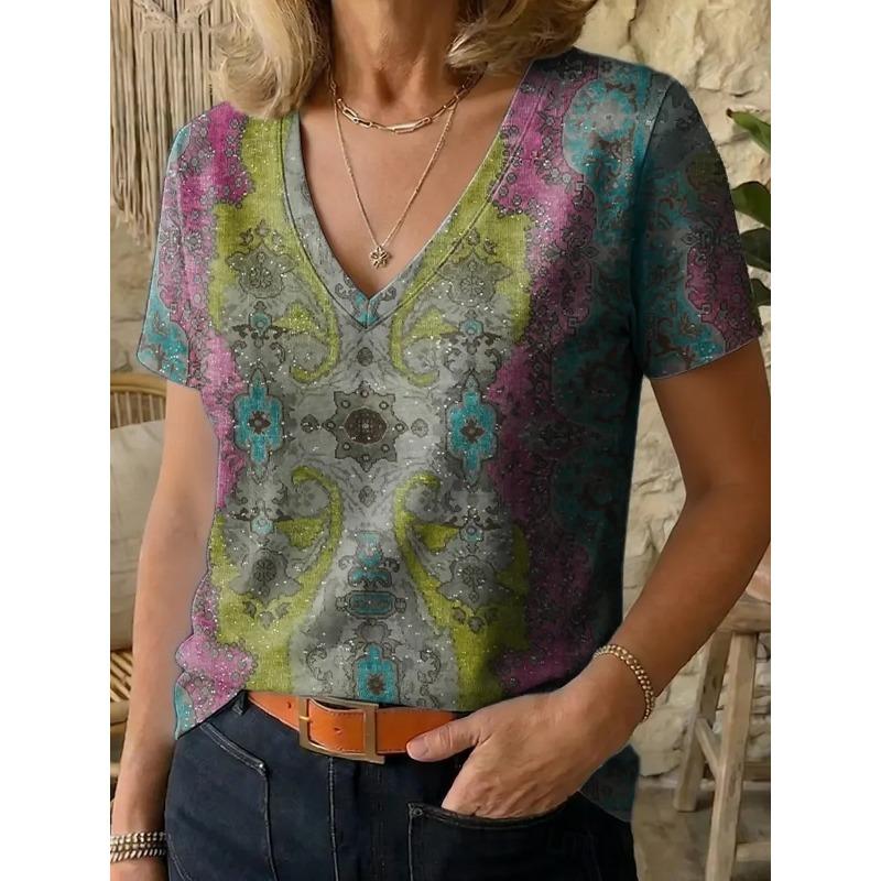

Fashionable Women s V-neck Casual Short Sleeved T-shirt,Rretro Sports Style Casual Sportswear 5XL