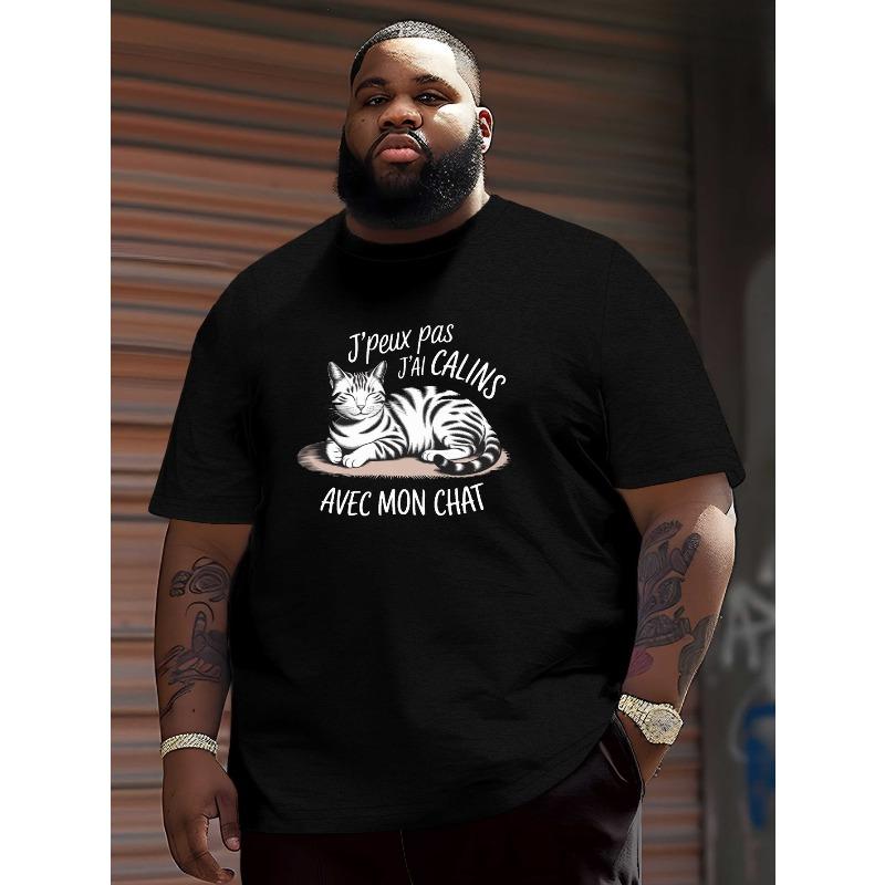 Смешная французская цитата Кошачьи объятия Мужская футболка, Влагоотводящий комфорт, Юмористическая французская фраза и изображение кошки, Повседневная футболка с круглым вырезом и коротким рукавом 2XL чёрный