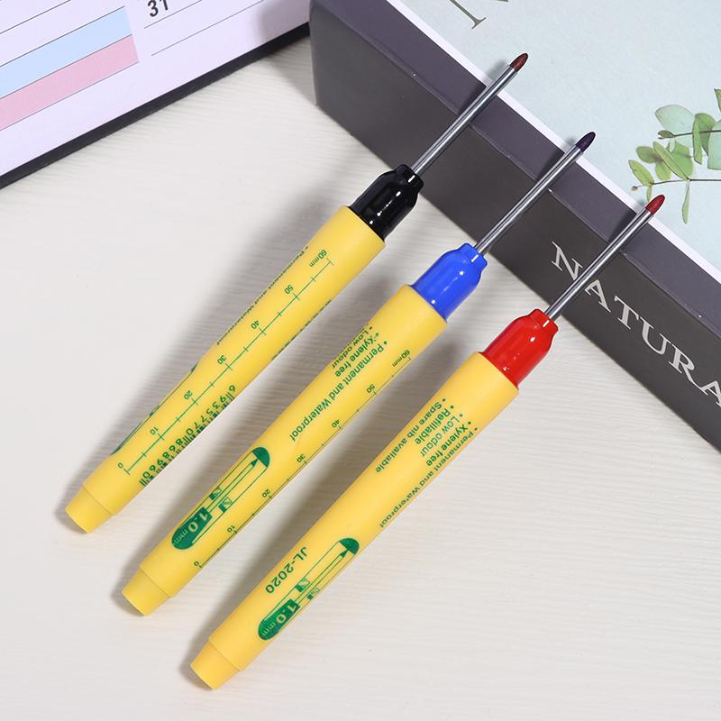 2PCS 33mm Red/Blue/Black Long Head Marking Pen Woodworking Decoration Deep Hole Waterproof Pen Multipurpose Marking Tool