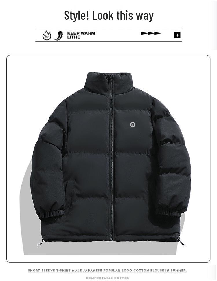 Lulu Men's 2025 Casual Cotton Padded Stand Collar Bread Jacket - Thick, Loose, and Warm for Winter