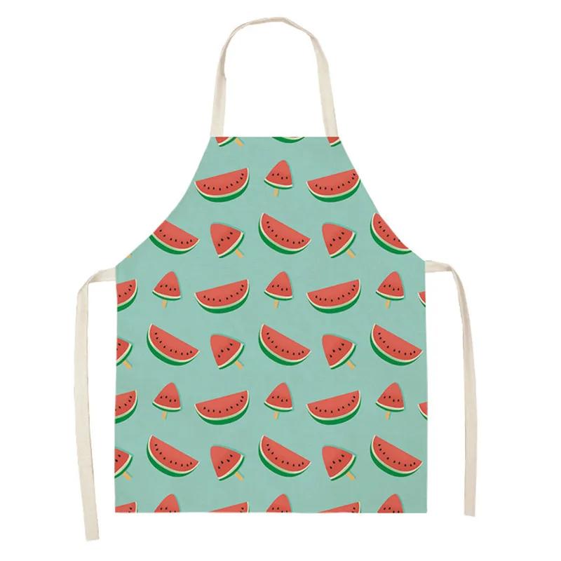 Fruit Cotton Linen Apron Cherry Orange Lemon Printed Kitchen Women Baking Waist Bib Home Cooking Sleeveless Pinafore Delantal