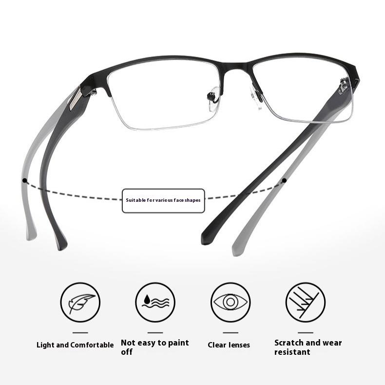 1/0~+4.0 Photochromic Multifocal Reading Glasses Automatic Zoom Half Frame Business Glasses Multiple Uses