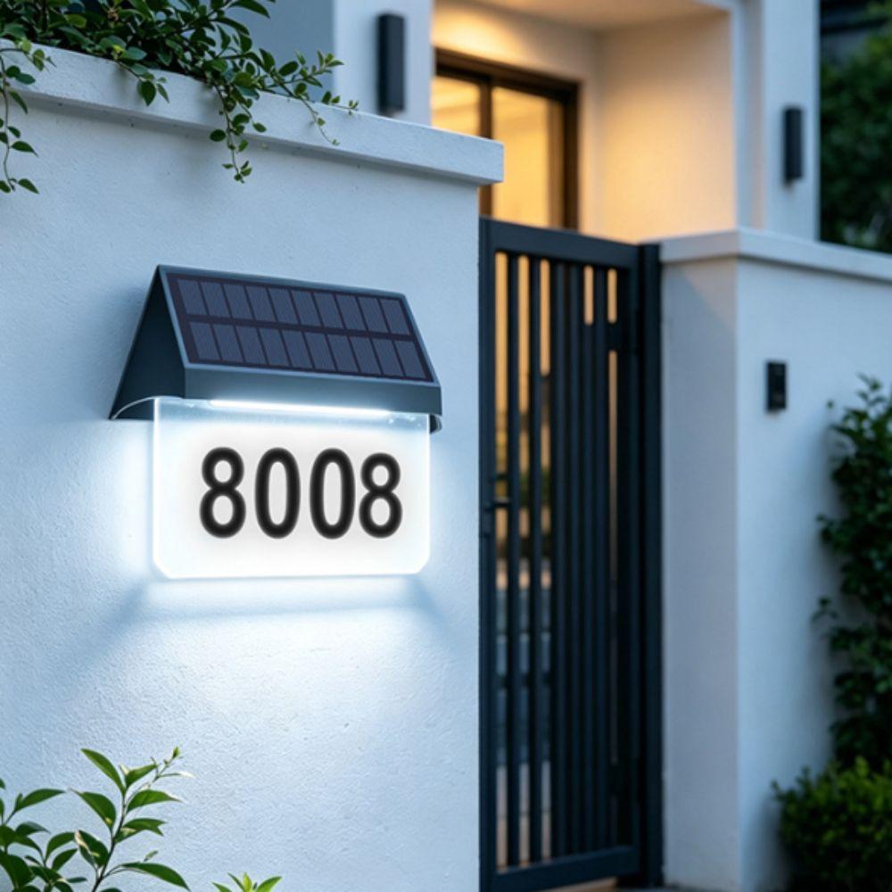 IP65 Waterproof Solar House Number Light Sturdy Outer Casing Auto On Off Outdoor Address Sign Lamp High-Transmittance Lampshade