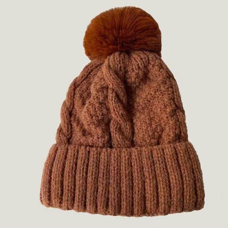 Versatile Warm Foreign Trade Style European American Knitted Hat Solid Color Knitted Hat Women with Velvet Hat New Knitted Hat
