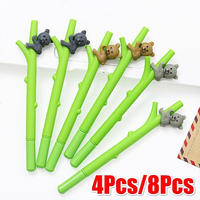 

4 шт./8 шт. Милая гелевая ручка в виде медвежонка для письма 0,5 мм, роллерная ручка, черного цвета, офисные кавайные аксессуары 4pcs randomcolor