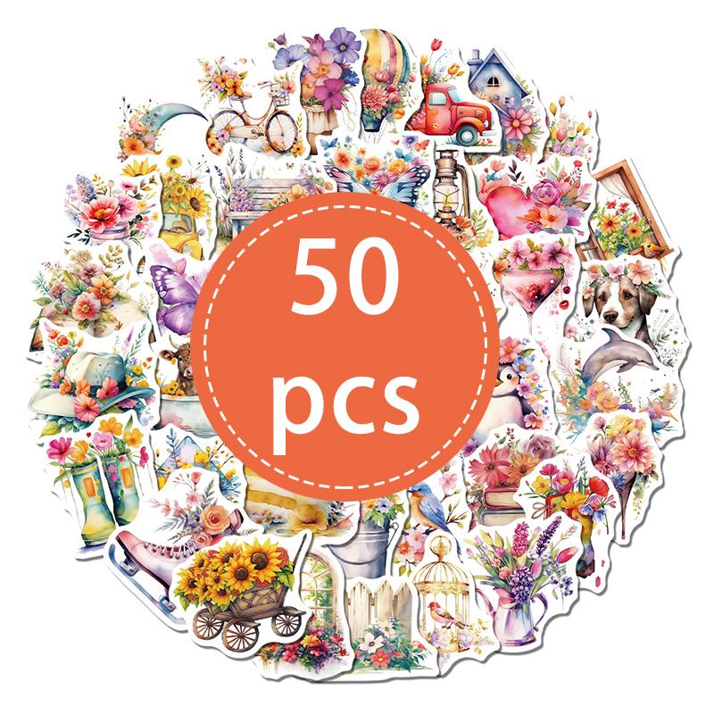High-Quality 50Pcs High-Quality Flower High-Quality Stickers High-Quality Vintage High-Quality Rose High-Quality Floral High-Quality Scrapbooking