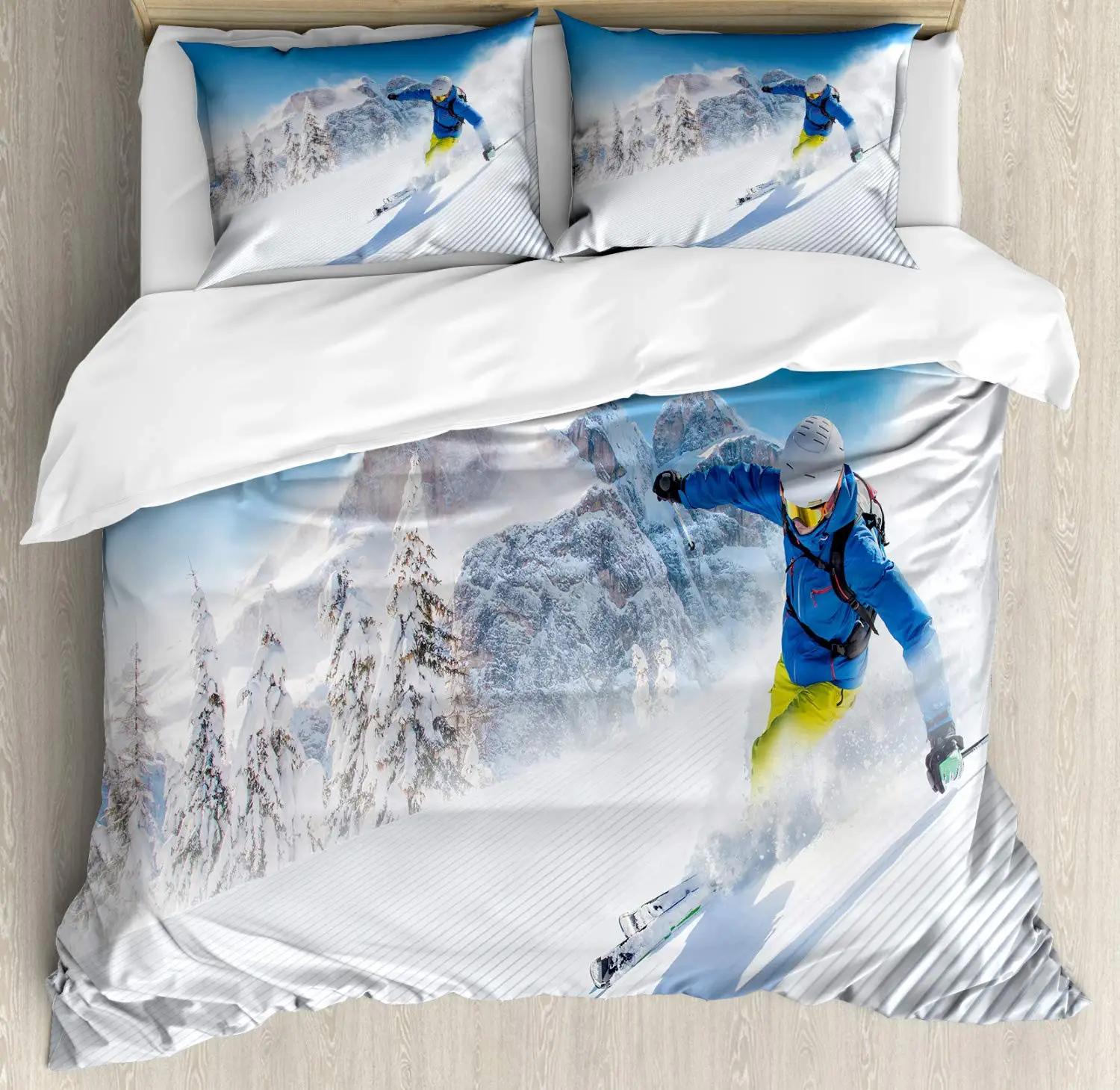 

Comforter Winter Skier Skiing Downhill In High Mountains Extreme Winter Sports Hobby Activity Theme Room Decorative Women Men Comforter (quilt)-EU Single(135*200cm)3pcs