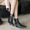 Mode SUOJIALUN 2025 Neue Marke Damen Stiefeletten Mode Spitzschuh Damen Elegant Kurze Stiefel Schuhe Hoher Keilabsatz Kleid Pumps Schuh