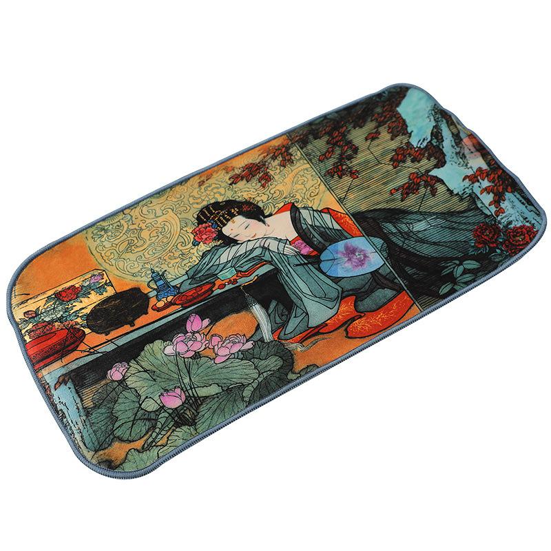 Chinese Retro Painted Tea Towel Kung Fu Tea Set Strong Water Absorption Thickened Tea Mat Cotton Velvet Tea Ceremony Accessories