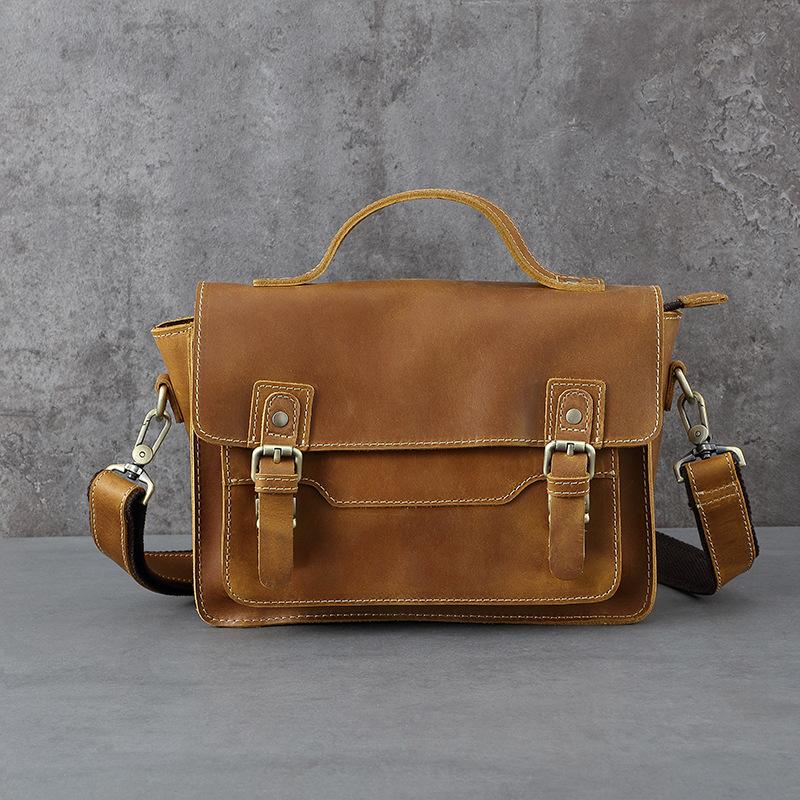 Crazy Horse Head Layered Leather Men's Personalized Postman Bag Men's Single Shoulder Crossbody Magnetic Buckle Small Bag Square Bag Business Handheld