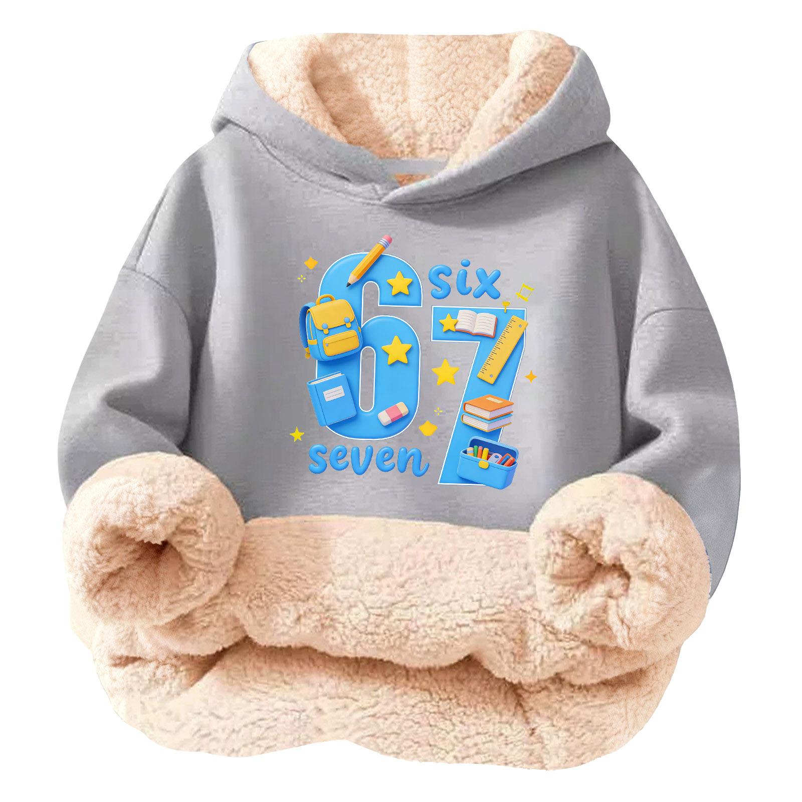 

Kids Fashion Printed Casual Fleece Lined Hoodie Loose Fit Pullover Sweatshirt with Hood No Pockets Six Seven Design 170