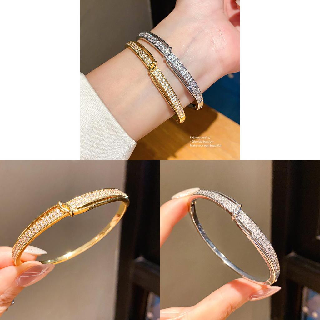 Vintage Gold Zircon Round Bangle Bracelet With Geometric Design For Fashion Women