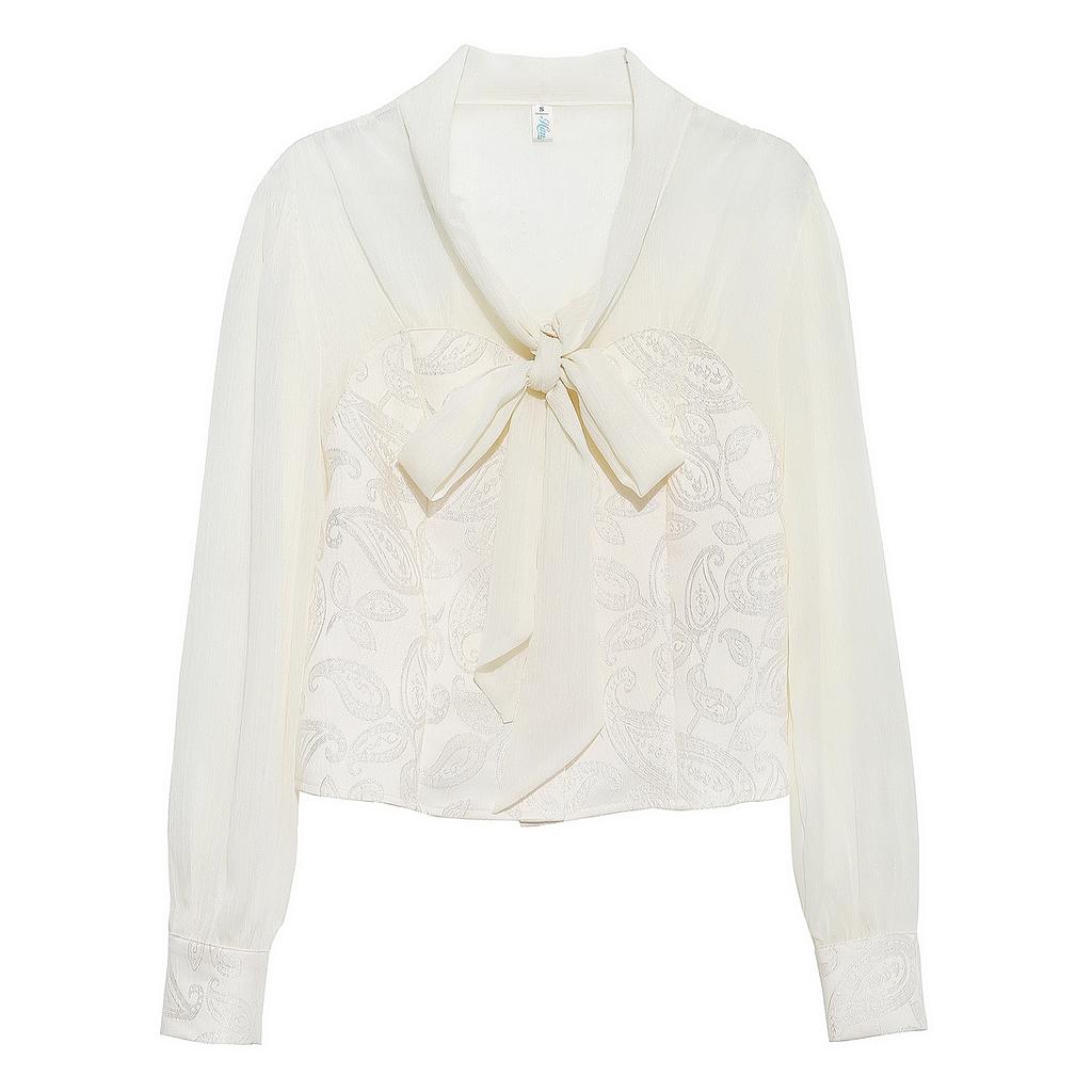 Mode Neue 2024 Herbst Langarm Bogen Kragen Büro Casual Apricot Chiffon Bluse Shirt Frauen Tops Blusen Shirts J479