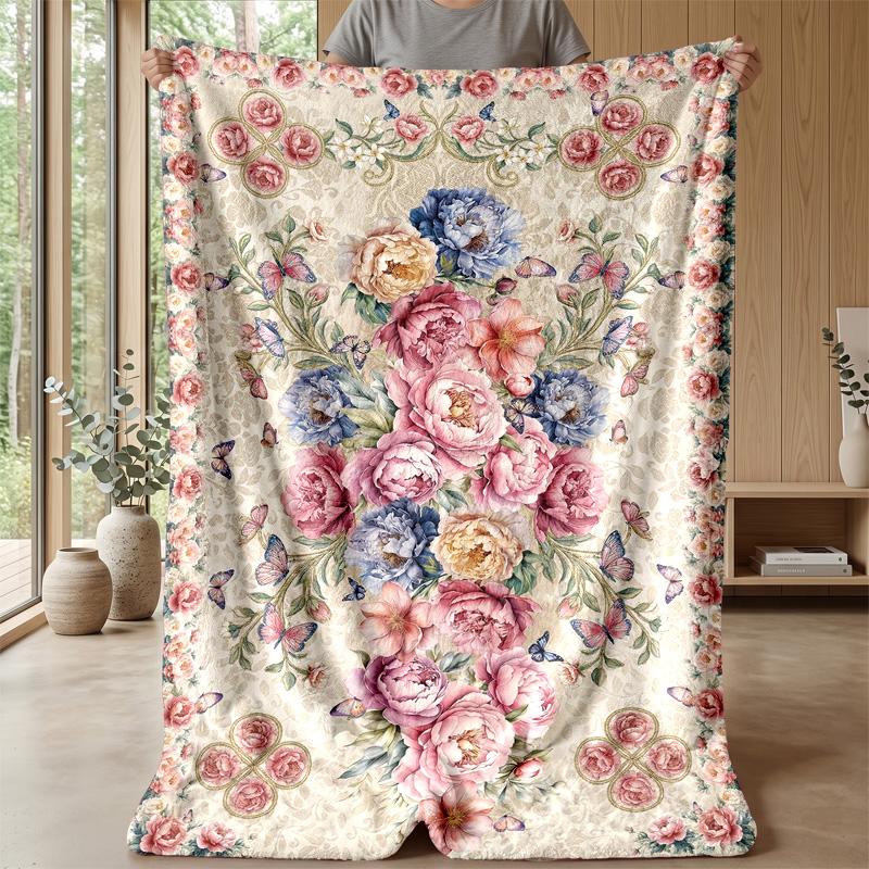 Elegant Floral Butterflies Theme blanket Lightweight Warm Flannel Blanket Decorative Throw Blanket for Home Decoration