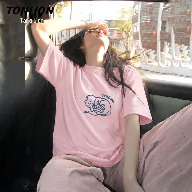 TonLion Women s Cartoon Print Drop-Shoulder Cotton T-Shirt 4XL розовый