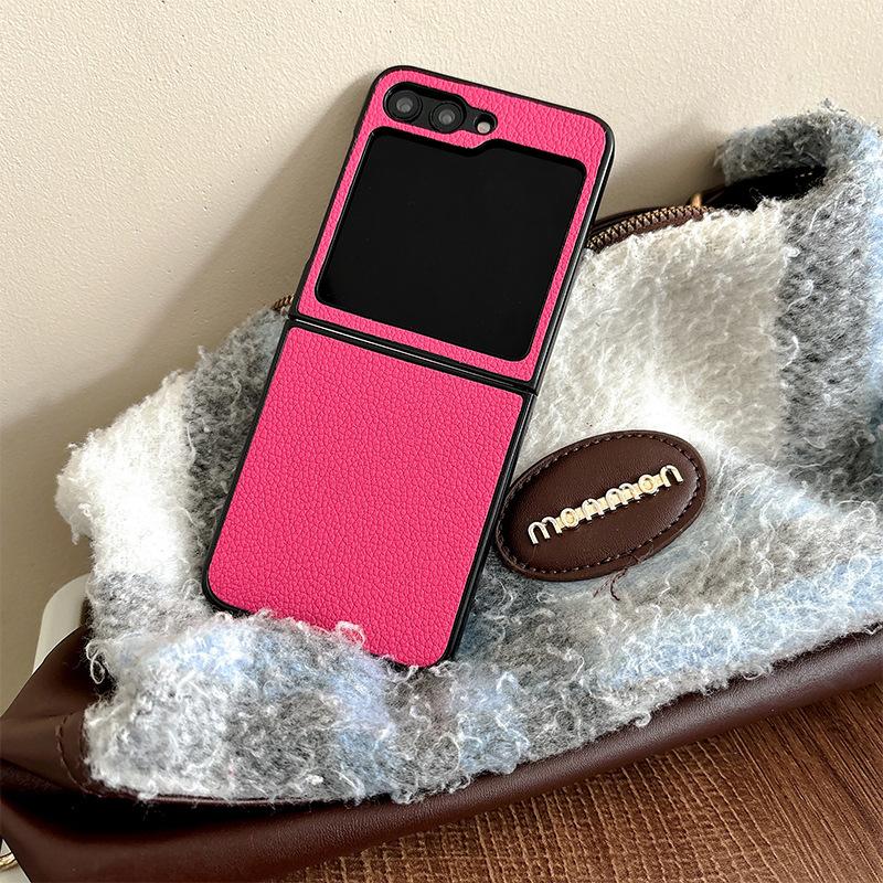 Leather Solid Color Mobile Phone Case for Samsung Zflip6 Clamshell Folding Screen Findn2Flip Hard Shell Xflip