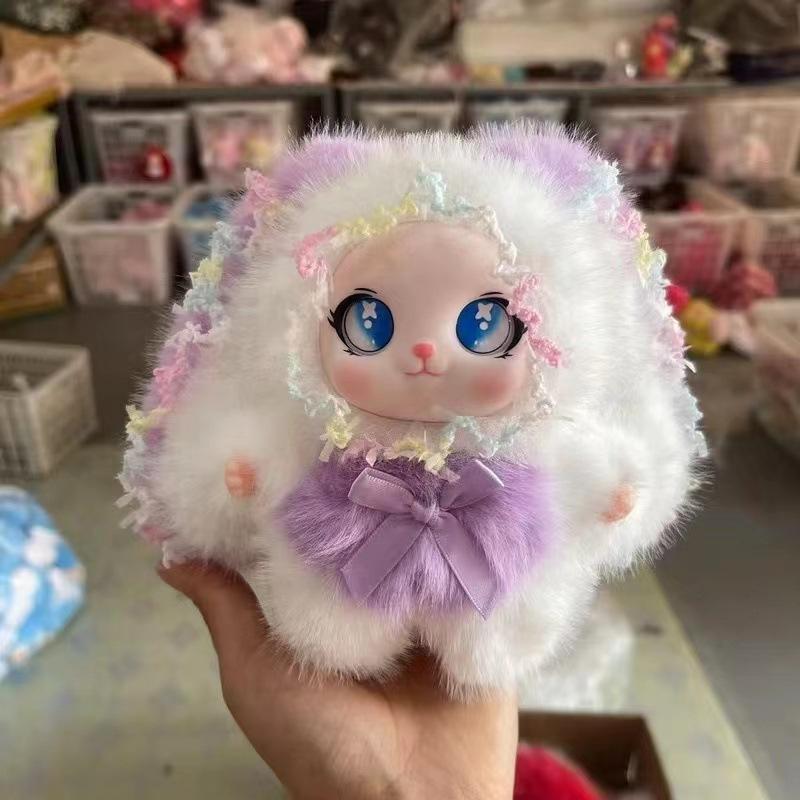 Plush Big Ears Rabbit Doll Pendant Adorable Bowknot Soft Fluffy Decor for Kids Backpack Party Favor Gift