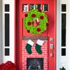 13 Inch Christmas Green Elf Wreath for Front Door Plush Pompom Ball Wreath with Wooden Elf Hand for Winter Wall Window Fireplace Door Tree Decor