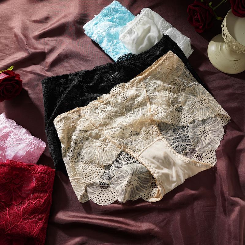 L-2XL Damen High Waist Sexy Spitzen-Slips Hollow Weiche Unterwäsche Atmungsaktiv Übergröße Damen Lingerie