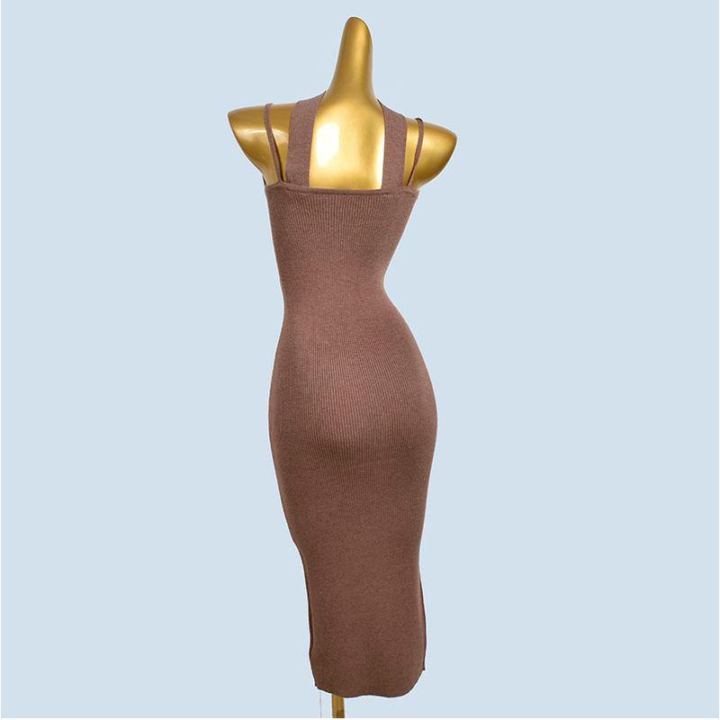 from Cupboard Halterneck with Suspenders Women's French Style Temperament Six Wool Sexy Spring & Fall New Arrival Long Dress Knitted Base Skirt