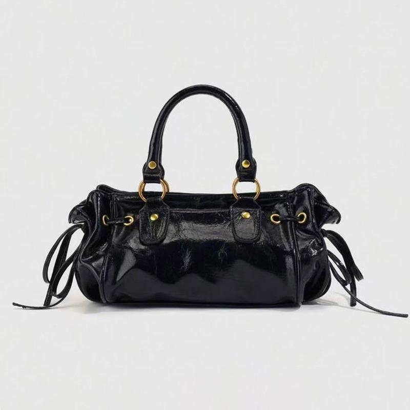 Oil Wax Leather Handbag with Drawstring