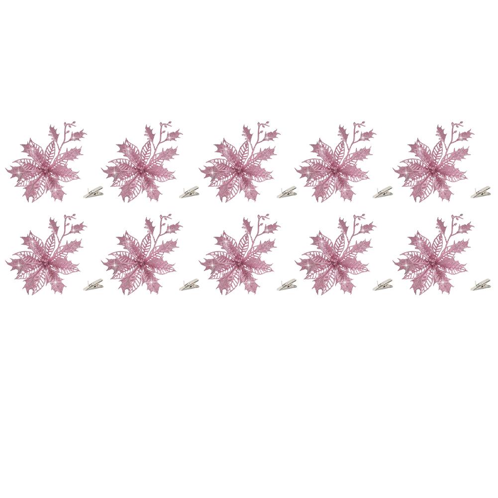 Artificial Christmas Flowers 10 Pack for Holiday Decoration of Tree Wreath Staircase and Fireplace Seasonal Use розовый