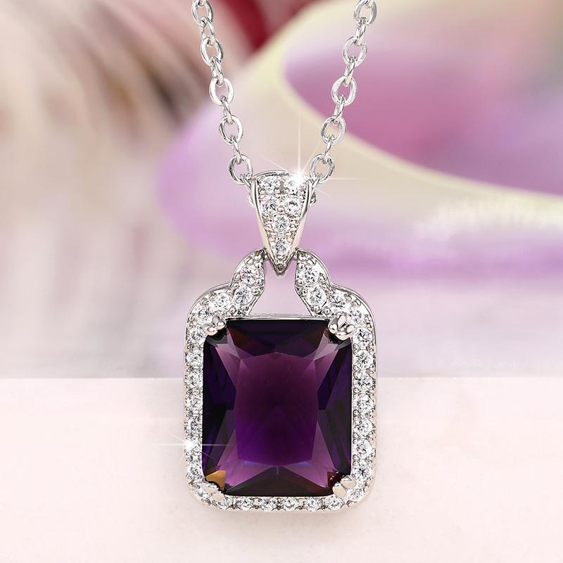 

CAOSHI Fashion Wome s Necklace with Purple Crystal Stone Pendant Delicate Design Gift Accessories for Anniversary Ceremony Party 45cm