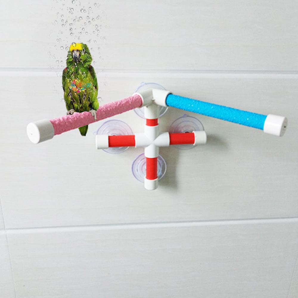 Saugnäpfe Haustier Vögel Papageien Baden Dusche Stehplattform Stange Doppelter Klebestift Krallen Schleifhalter Station Interessante Sitzstangen