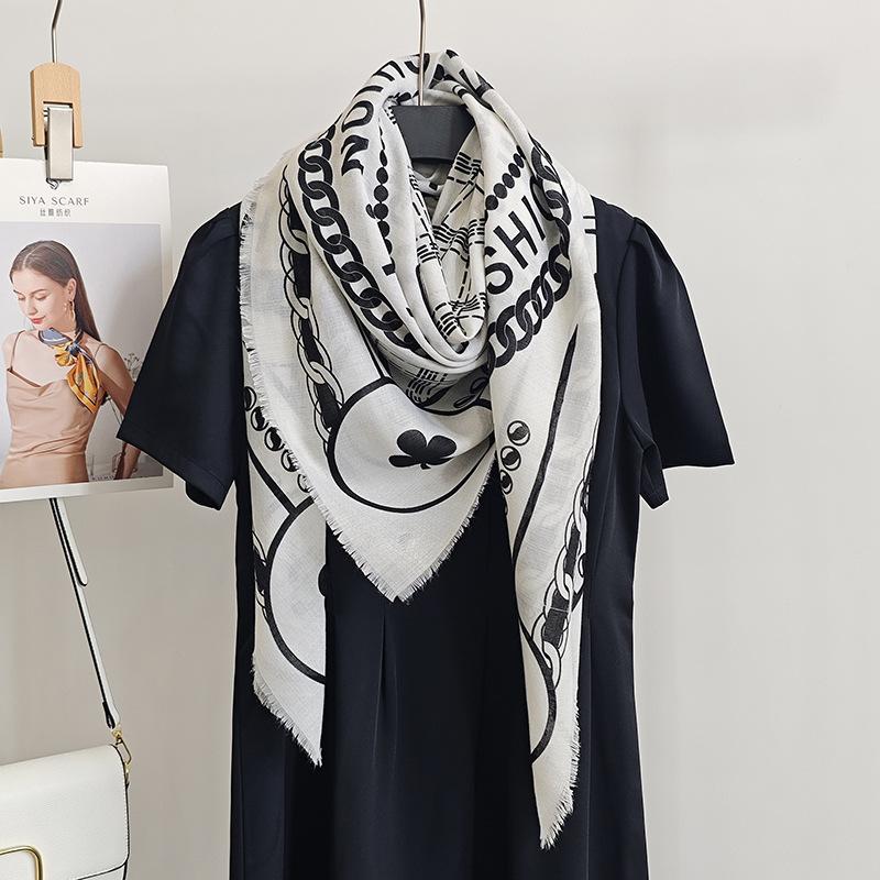 Creative light luxury fashion geometric printing large square scarf women cool high value travel with shawl
