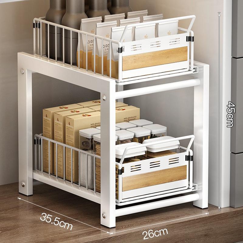 Kitchen Pull-out Basket Shelf Double Layer Spice Snack Bottle Can Cabinet Multi-level Shelf Under-sink Cabinet Layered Drawer