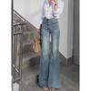 High-Waist Light Blue Washed Denim Flare Jeans for Women - Autumn 2025 Slimming Straight Leg Style
