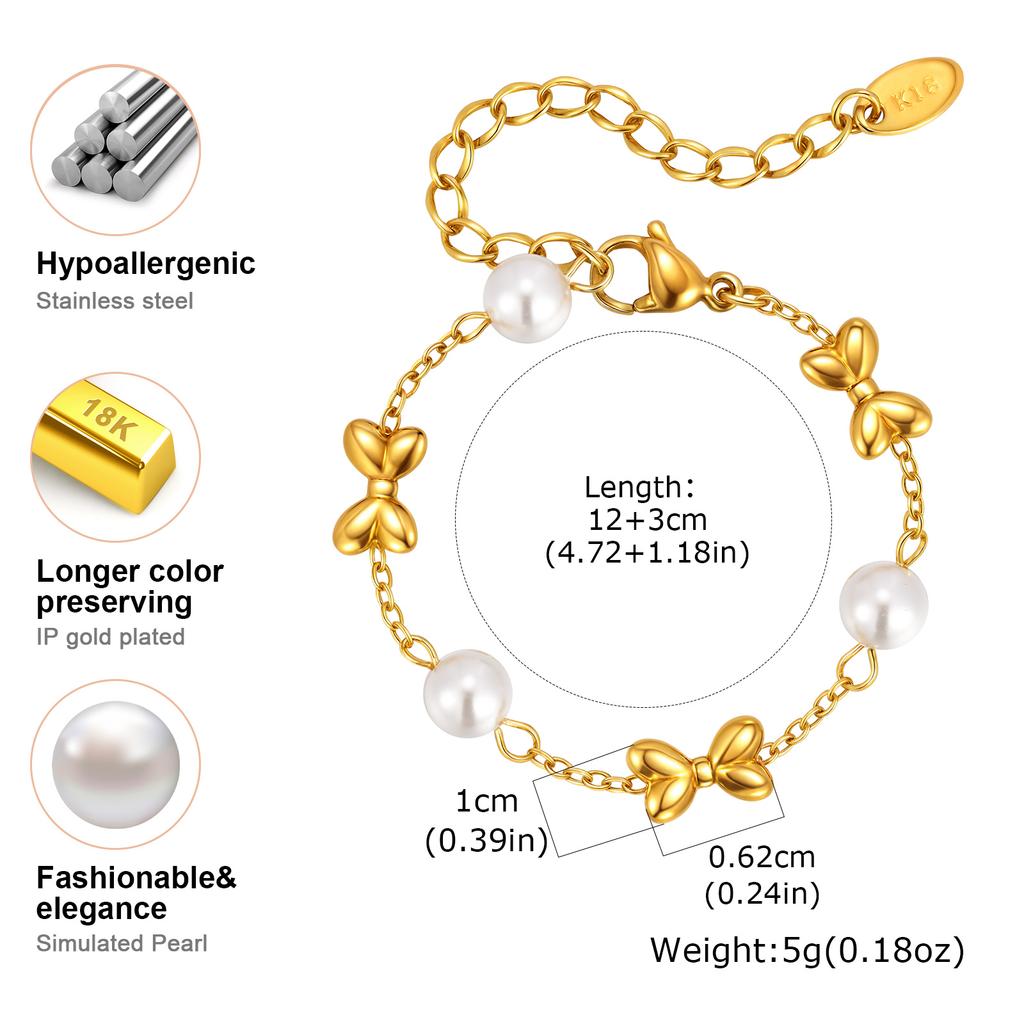 Children's Bow Bracelet,Gold Plated Stainless Steel Flat Rolo Chain Bowknot Bracelets for Baby,Chic Jewelry Gifts