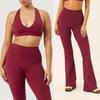 Seamless Yoga Suit Neck Bra Flared Pants Fitness Running Sports Fitness Suit Pilates Suit