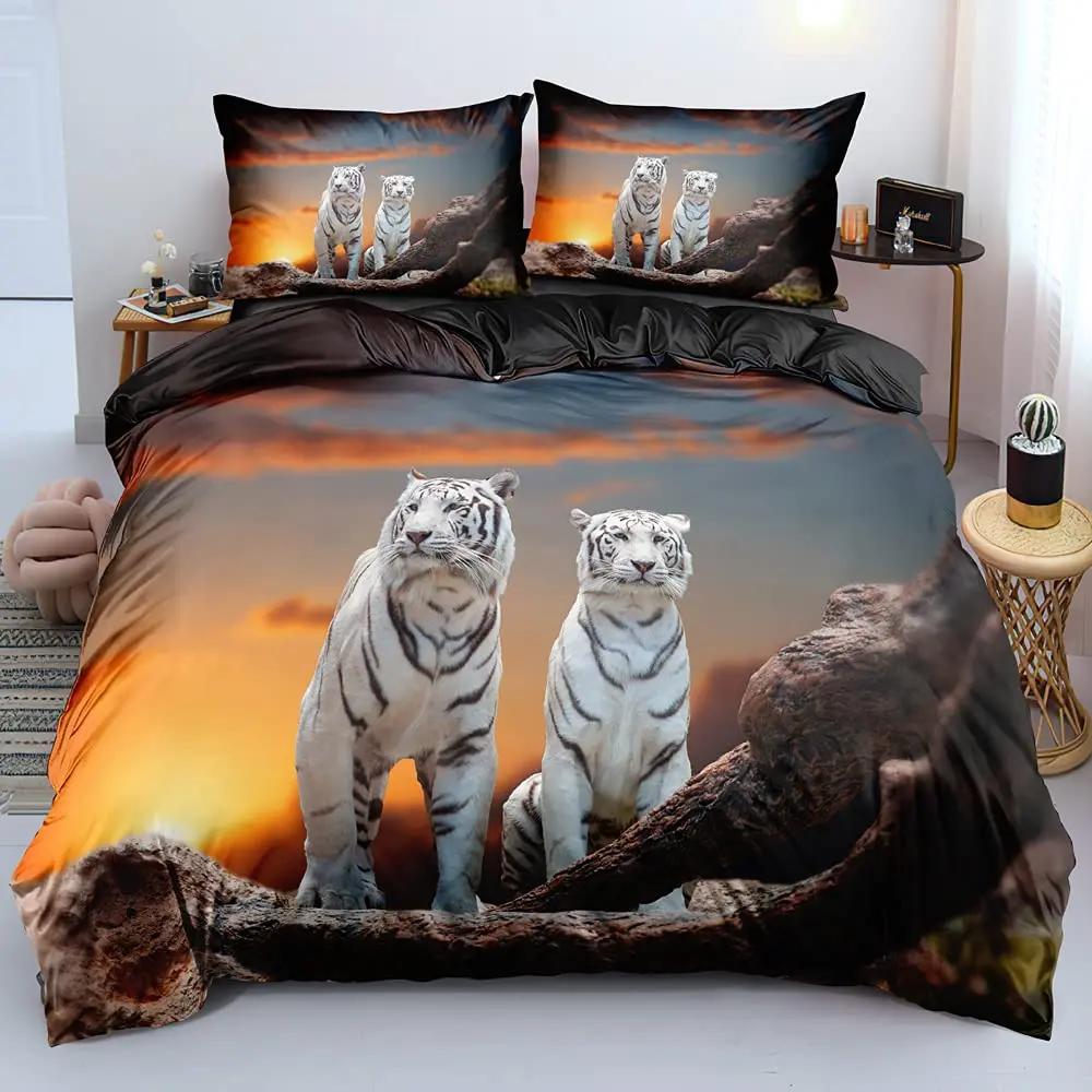 Comforter Tiger 3D Print Queen Size Wild Animals Bedding Set For Kids Teens Room Decor Animal Fur Sets