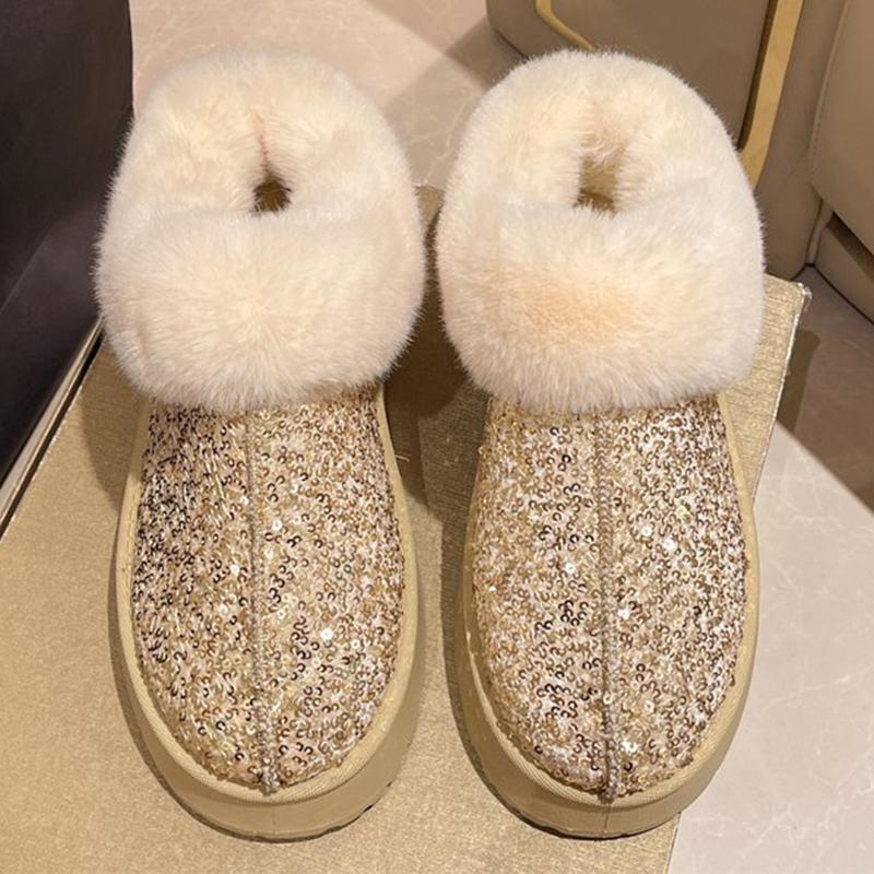 Mode Mode Bling Plateau Schneestiefel Damen Winter Weiches Kunstfell Übergröße Warme Stiefel Frau Rutschfest Abriebfest Botas Mujer