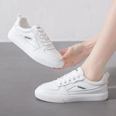 Schuhe mit flachem Boden, einfarbig weiß, Herbst neu, zum Schnüren, einfache Freizeitschuhe, vielseitige Board-Schuhe für Studenten
