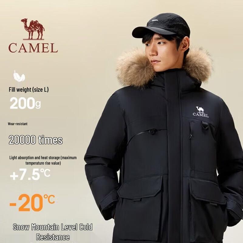 CAMEL Men s M15CAKI077 Parka Down Jacket with Faux Fur Trim XL